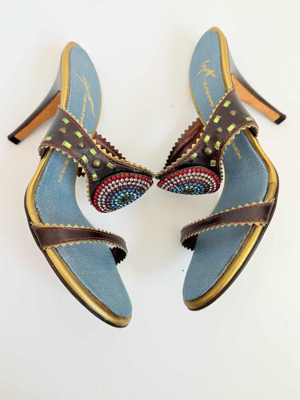Giuseppe Zanotti “Nikki” for Vicini Multicolor Crystal Medallion Mule Heels EU39 - Picture 3 of 8